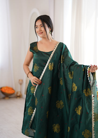 Dark Green Aura Chanderi Jacquard Suit Set