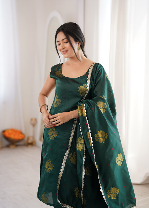 Dark Green Aura Chanderi Jacquard Suit Set