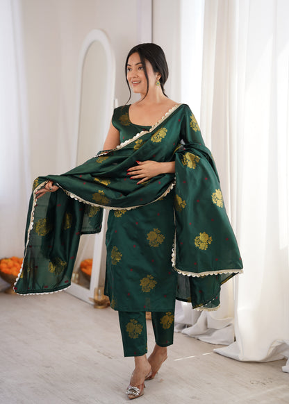 Dark Green Aura Chanderi Jacquard Suit Set