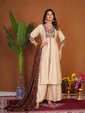 Cream Roman Silk Anarkali Kurti Set