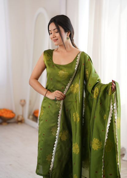 Green Aura Chanderi Jacquard Suit Set