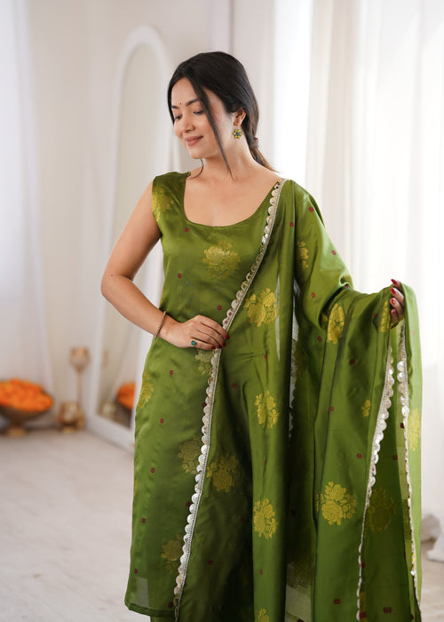 Green Aura Chanderi Jacquard Suit Set