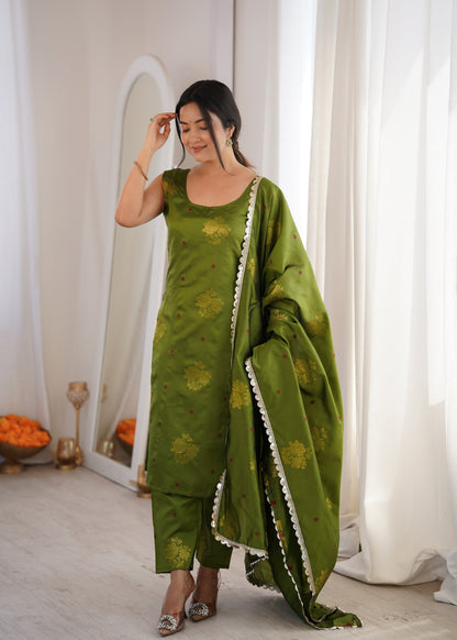 Green Aura Chanderi Jacquard Suit Set