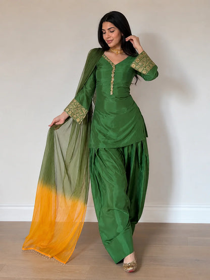 Emerald Green Embroidered Kurta Pant Set