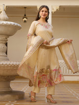 Viscose Assam Silk Embroidered Kurta Pant Dupatta Set