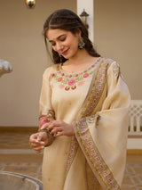 Viscose Assam Silk Embroidered Kurta Pant Dupatta Set