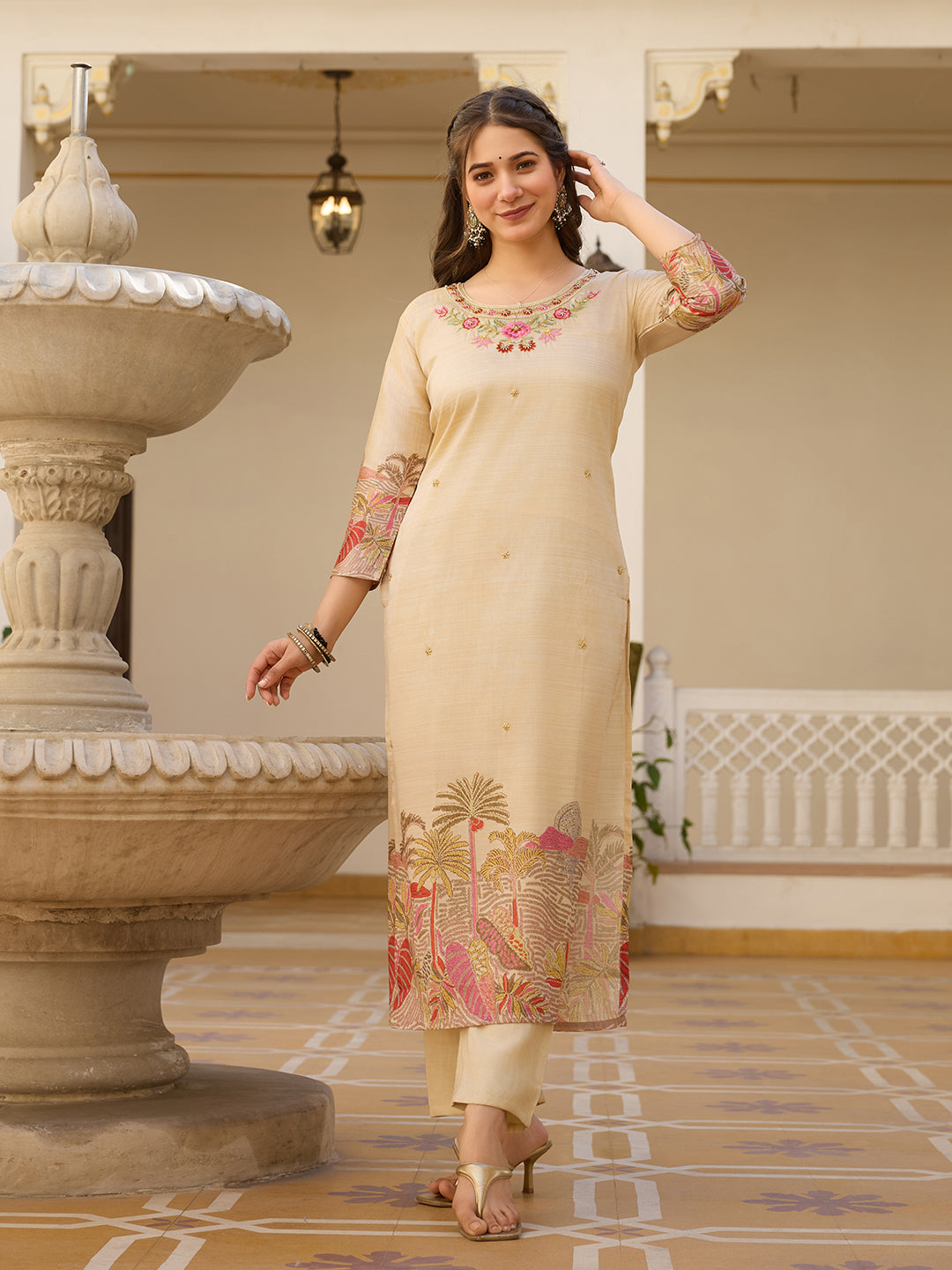 Viscose Assam Silk Embroidered Kurta Pant Dupatta Set