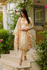 Off White Embroidered Assam Silk Suit Set