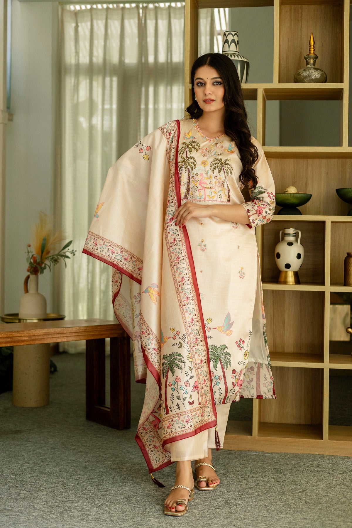 Viscose Assam Silk Embroidered Kurta Pant With Dupatta Set
