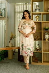 Viscose Assam Silk Embroidered Kurta Pant With Dupatta Set