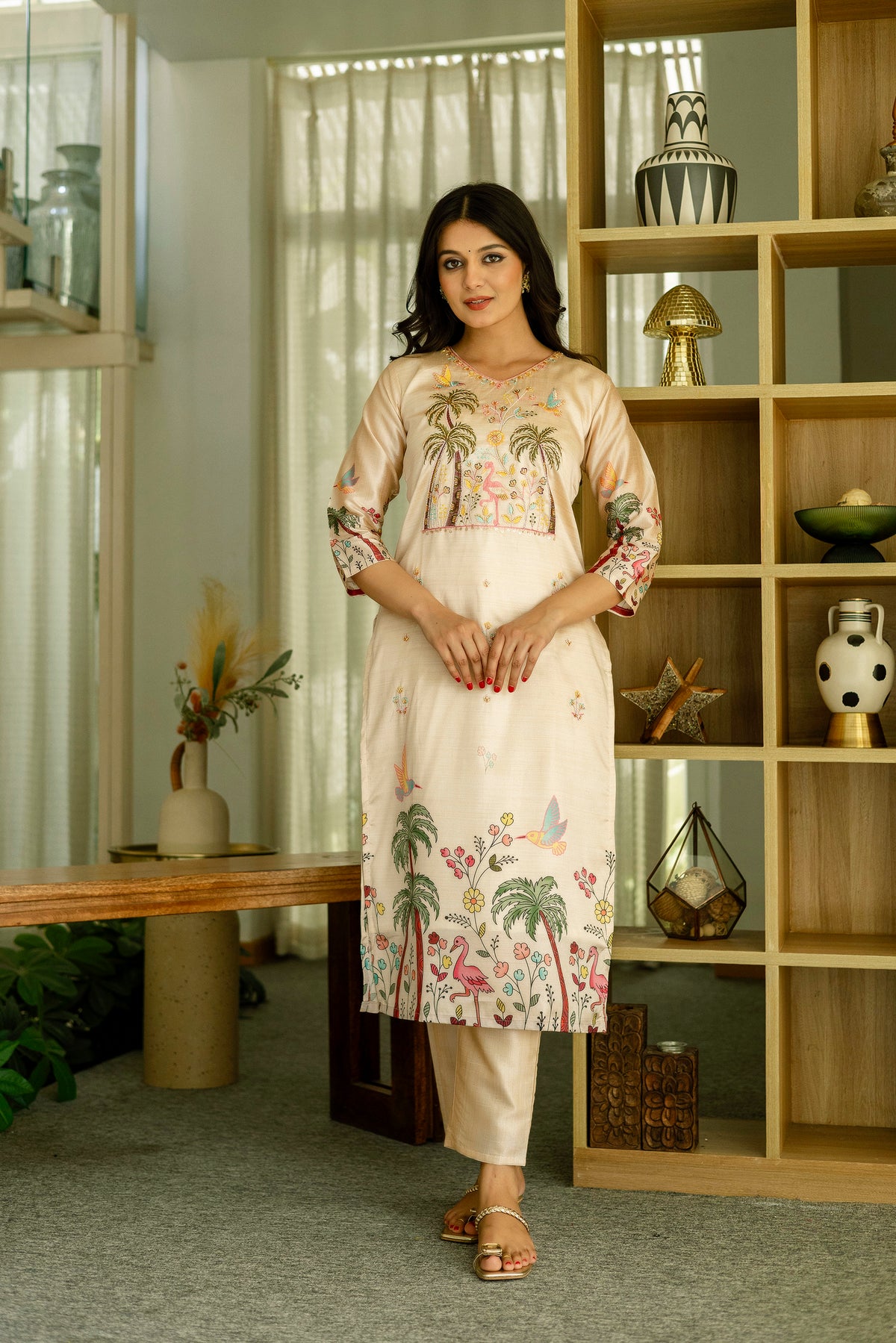 Viscose Assam Silk Embroidered Kurta Pant With Dupatta Set