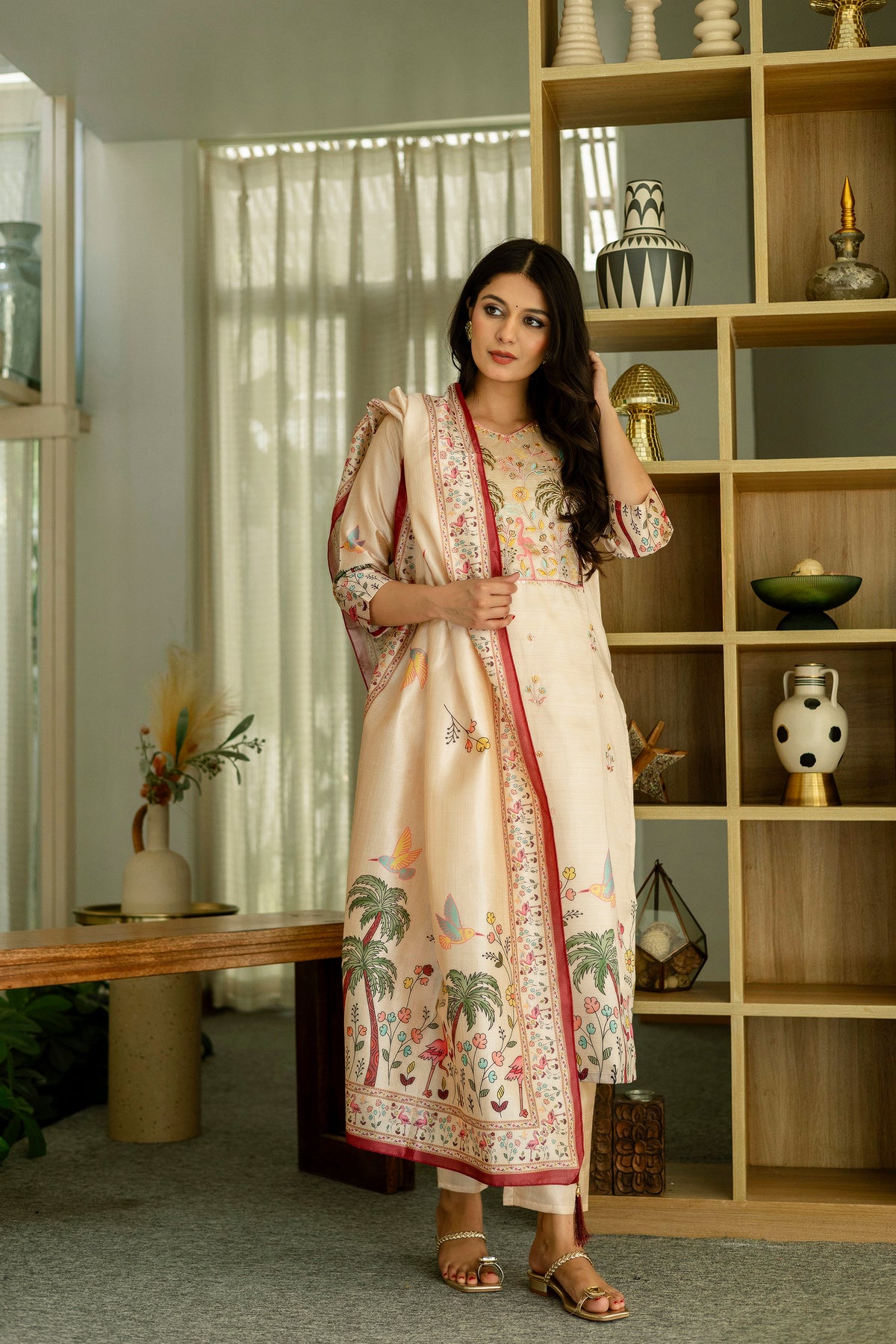 Viscose Assam Silk Embroidered Kurta Pant With Dupatta Set