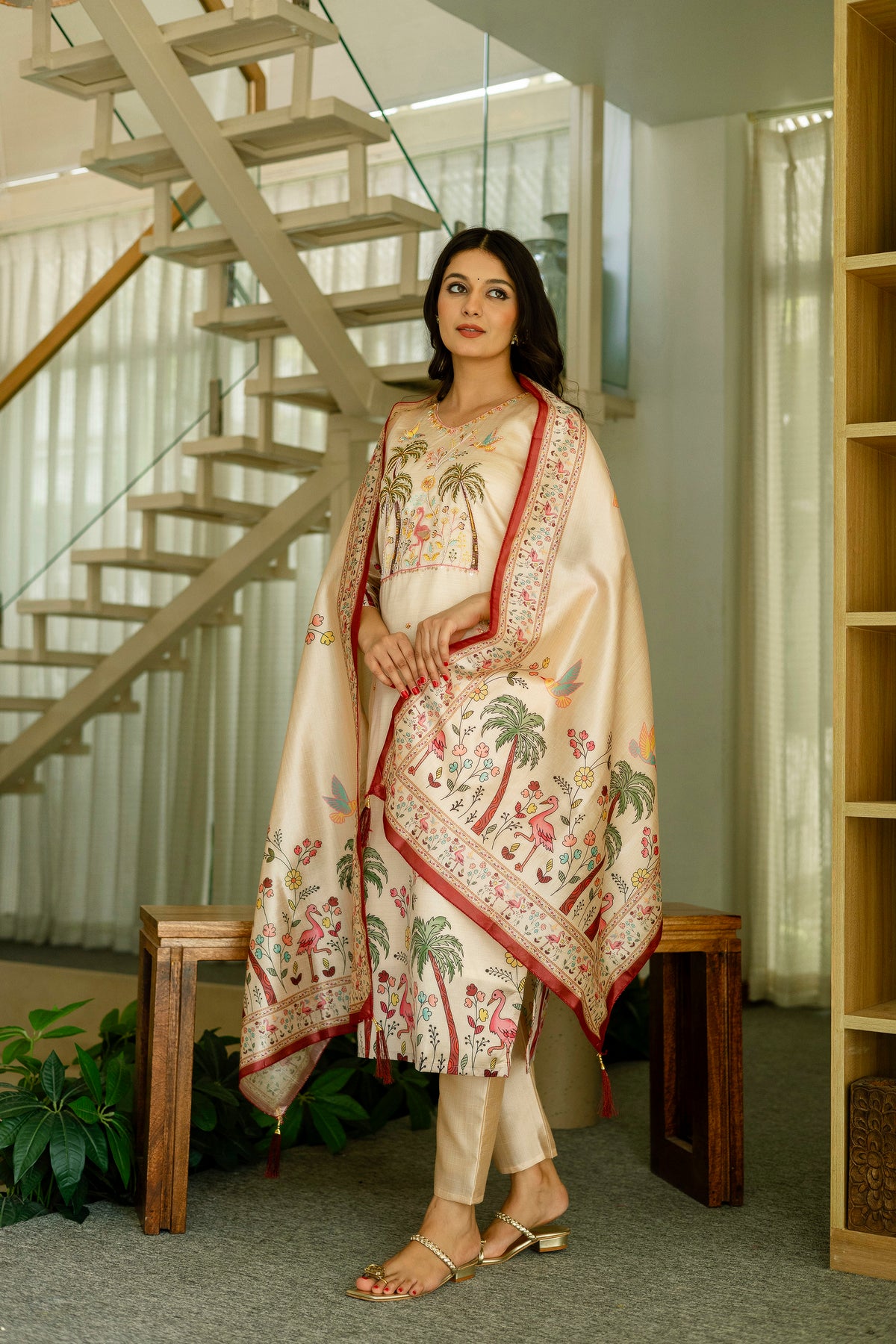 Viscose Assam Silk Embroidered Kurta Pant With Dupatta Set