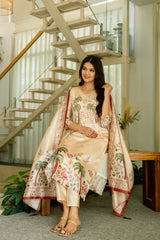 Viscose Assam Silk Embroidered Kurta Pant With Dupatta Set