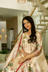 Viscose Assam Silk Embroidered Kurta Pant With Dupatta Set