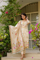 Ivory Floral Embroidered Assam Silk Suit Set