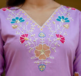 Purple Viscose Gadhwal Embroidered Kurta Pant Dupatta Set