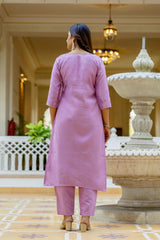 Purple Viscose Gadhwal Embroidered Kurta Pant Dupatta Set