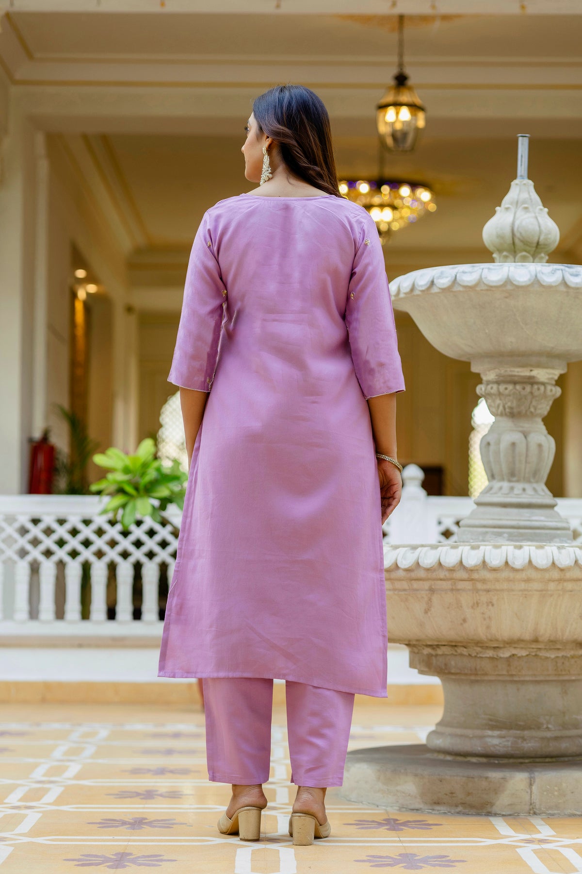 Purple Viscose Gadhwal Embroidered Kurta Pant Dupatta Set