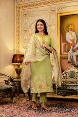 Lemon Embroidered Viscose Simer Suit Set