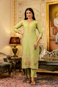 Lemon Embroidered Viscose Simer Suit Set