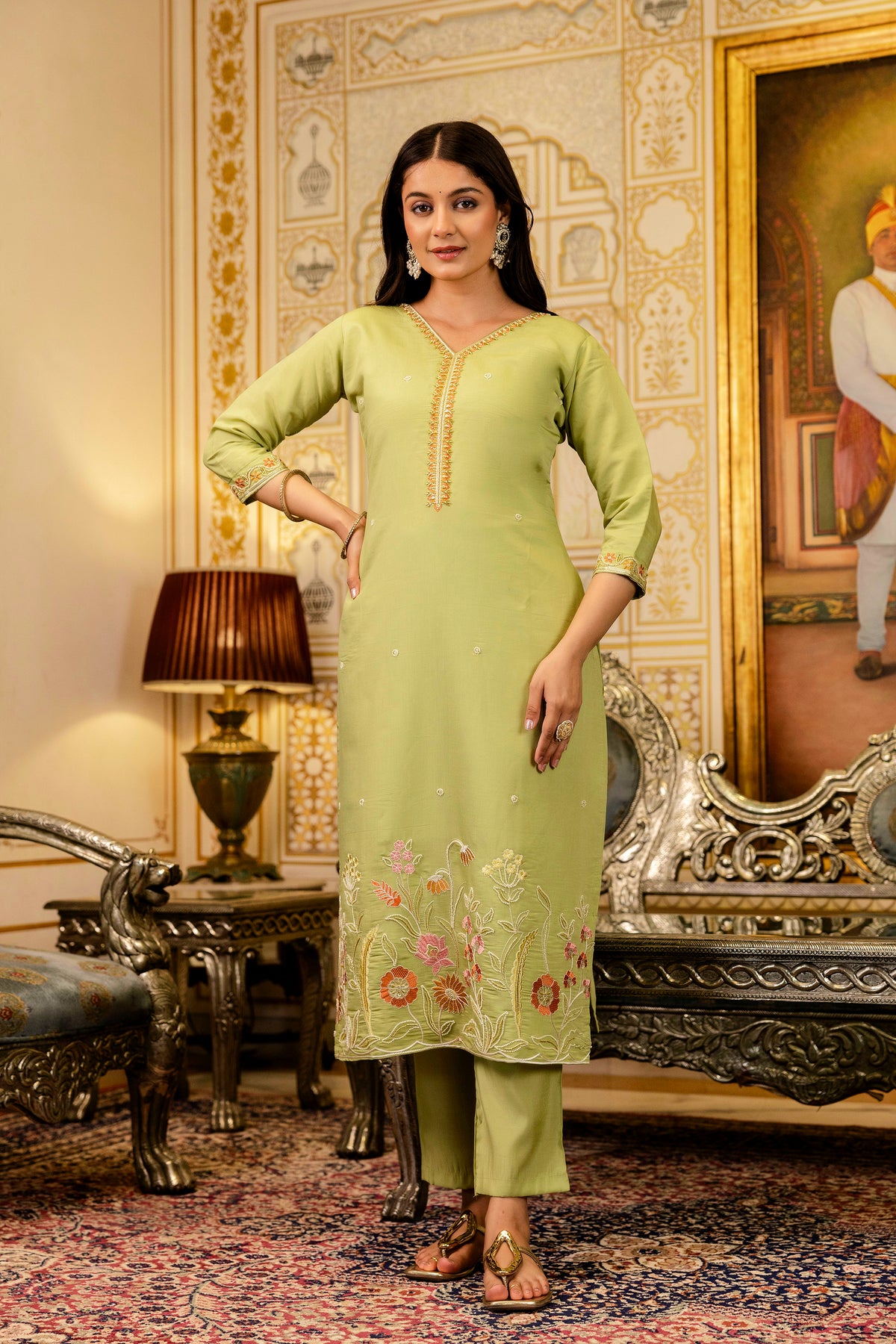 Lemon Embroidered Viscose Simer Suit Set