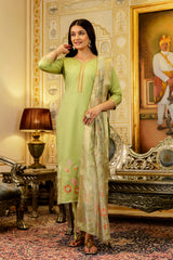 Lemon Embroidered Viscose Simer Suit Set