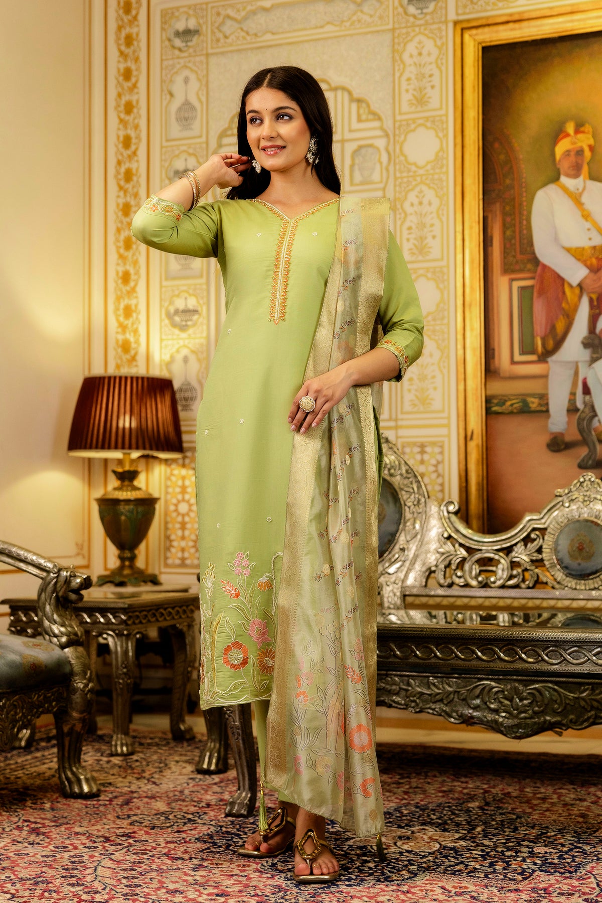 Lemon Embroidered Viscose Simer Suit Set