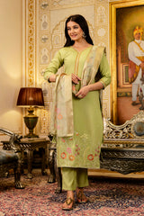 Lemon Embroidered Viscose Simer Suit Set