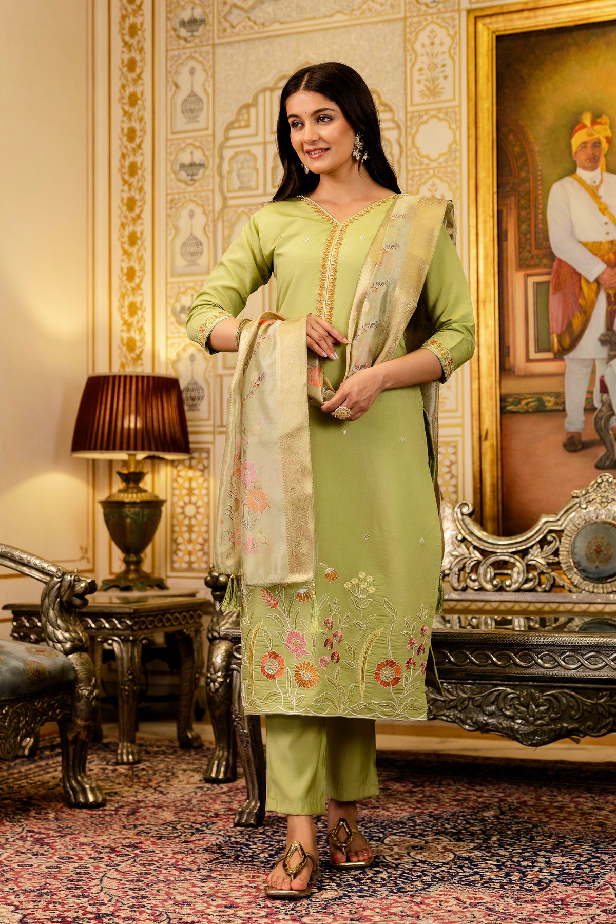 Lemon Embroidered Viscose Simer Suit Set