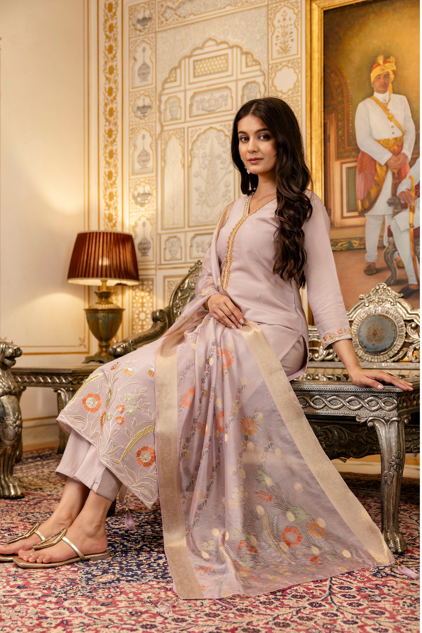 Levendar Embroidered Viscose Simer Suit Set