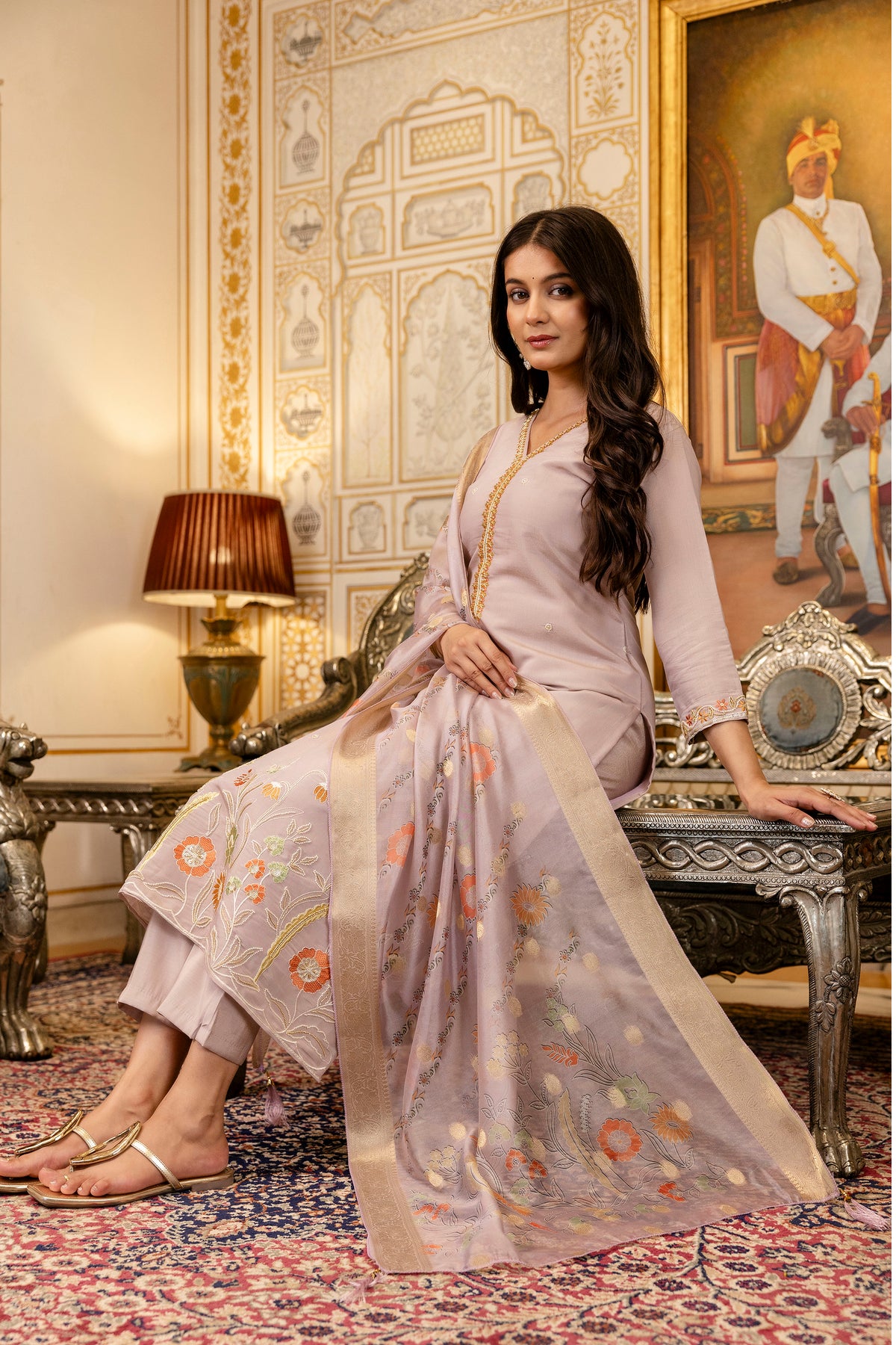 Levendar Embroidered Viscose Simer Suit Set