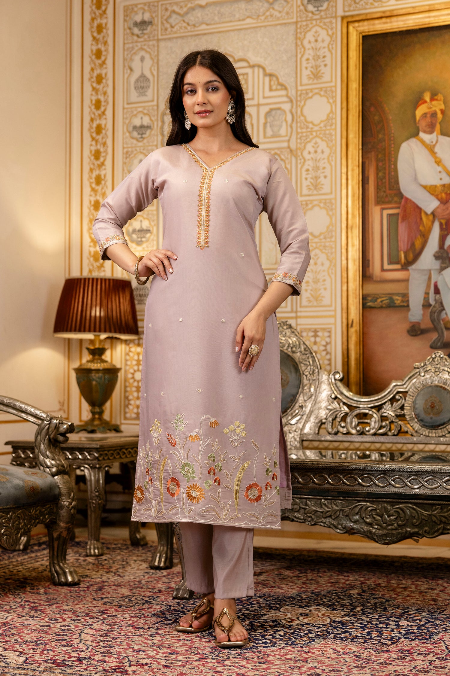 Levendar Embroidered Viscose Simer Suit Set