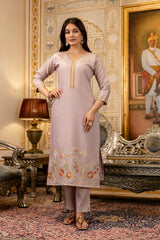 Levendar Embroidered Viscose Simer Suit Set