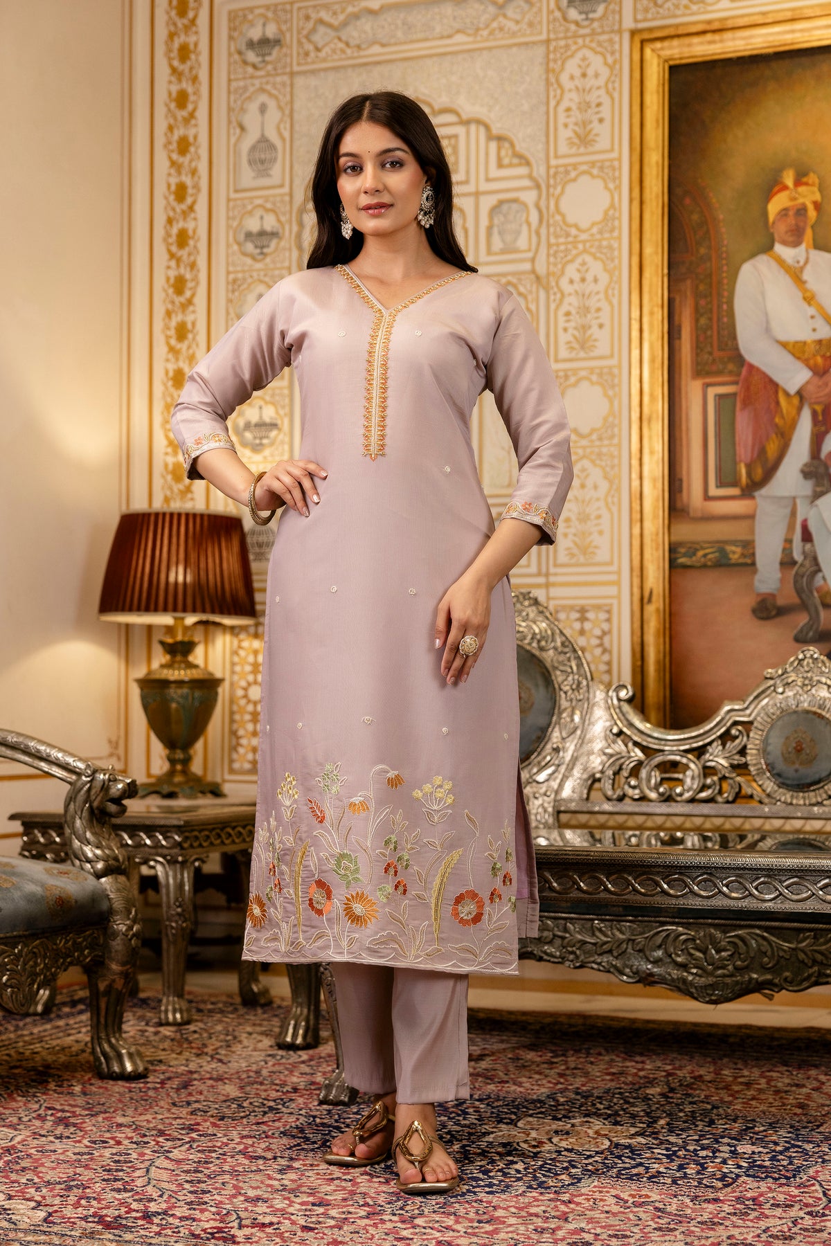 Levendar Embroidered Viscose Simer Suit Set