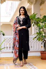 Black Embroidered Chanderi Suit Set
