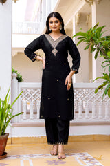 Black Embroidered Chanderi Suit Set