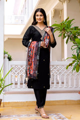 Black Embroidered Chanderi Suit Set