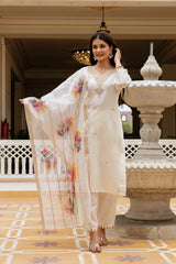 White Embroidered Chanderi Suit Set