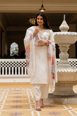 White Embroidered Chanderi Suit Set