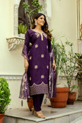Wine Embroidered Chanderi Suit Set