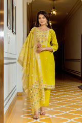 Yellow Embroidered Viscose Shimar Suit Set