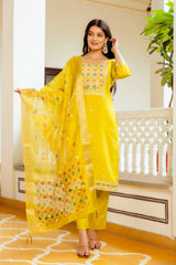 Yellow Embroidered Viscose Shimar Suit Set