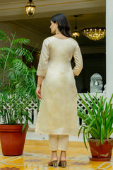 Beige Assam Silk Embroidered Suit Set