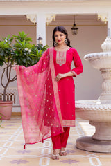 Pink Embroidered Chanderi Suit Set
