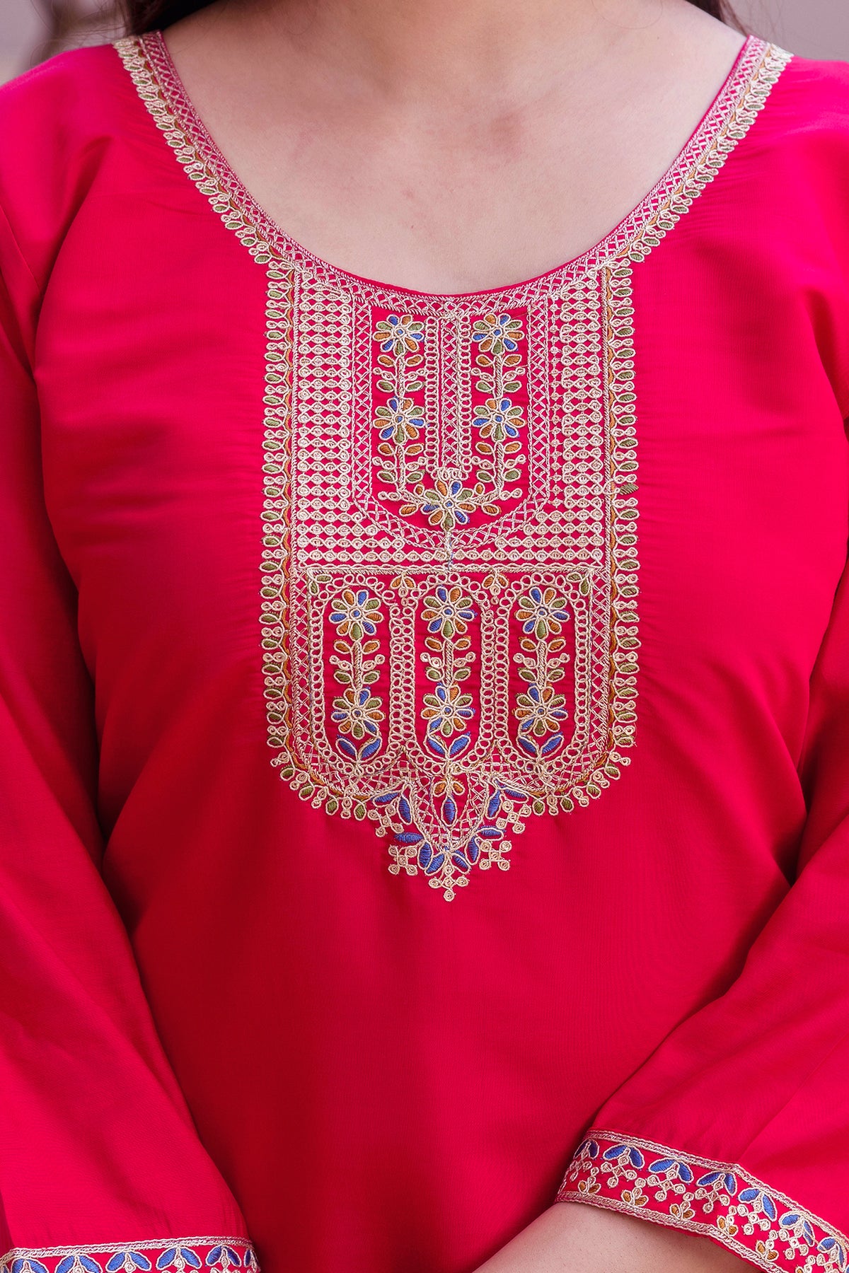 Pink Chanderi Embroidered Suit Set