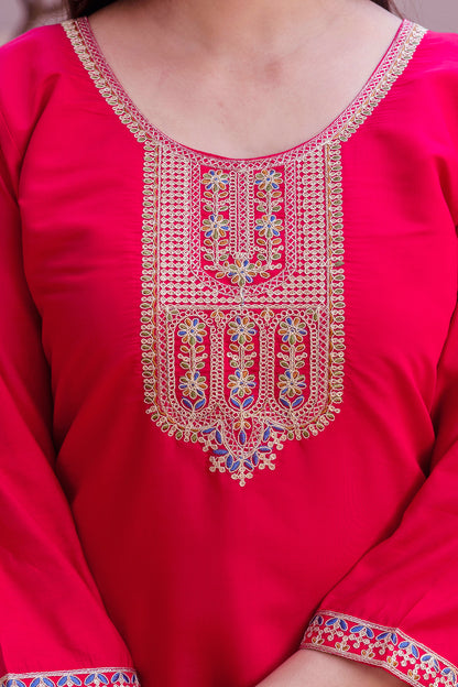 Pink Chanderi Embroidered Suit Set