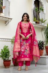 Pink Printed Chanderi Cotton Suit Set