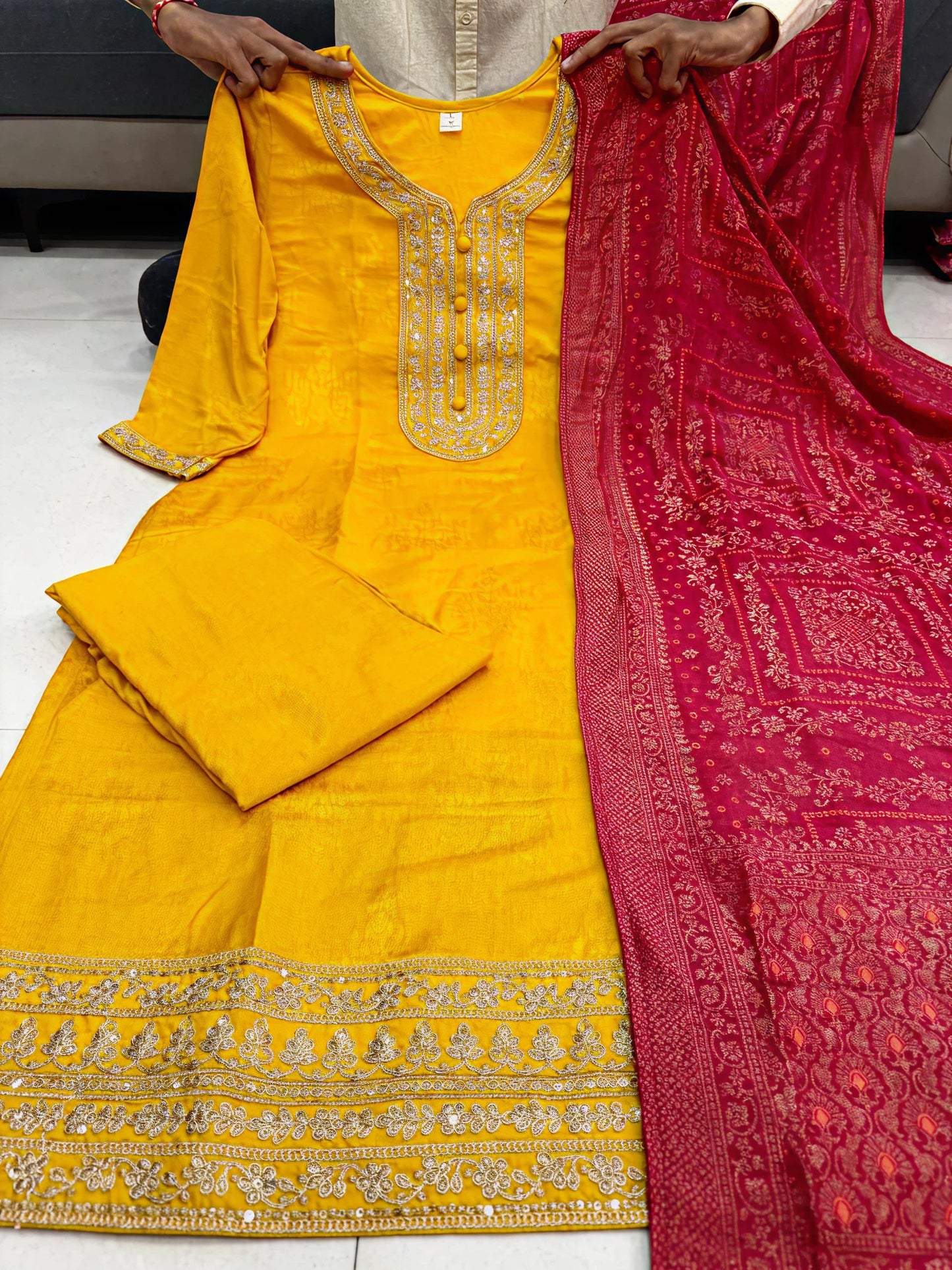 Haldi Designer Pure Banarasi Jacquard Weaving Suit Set
