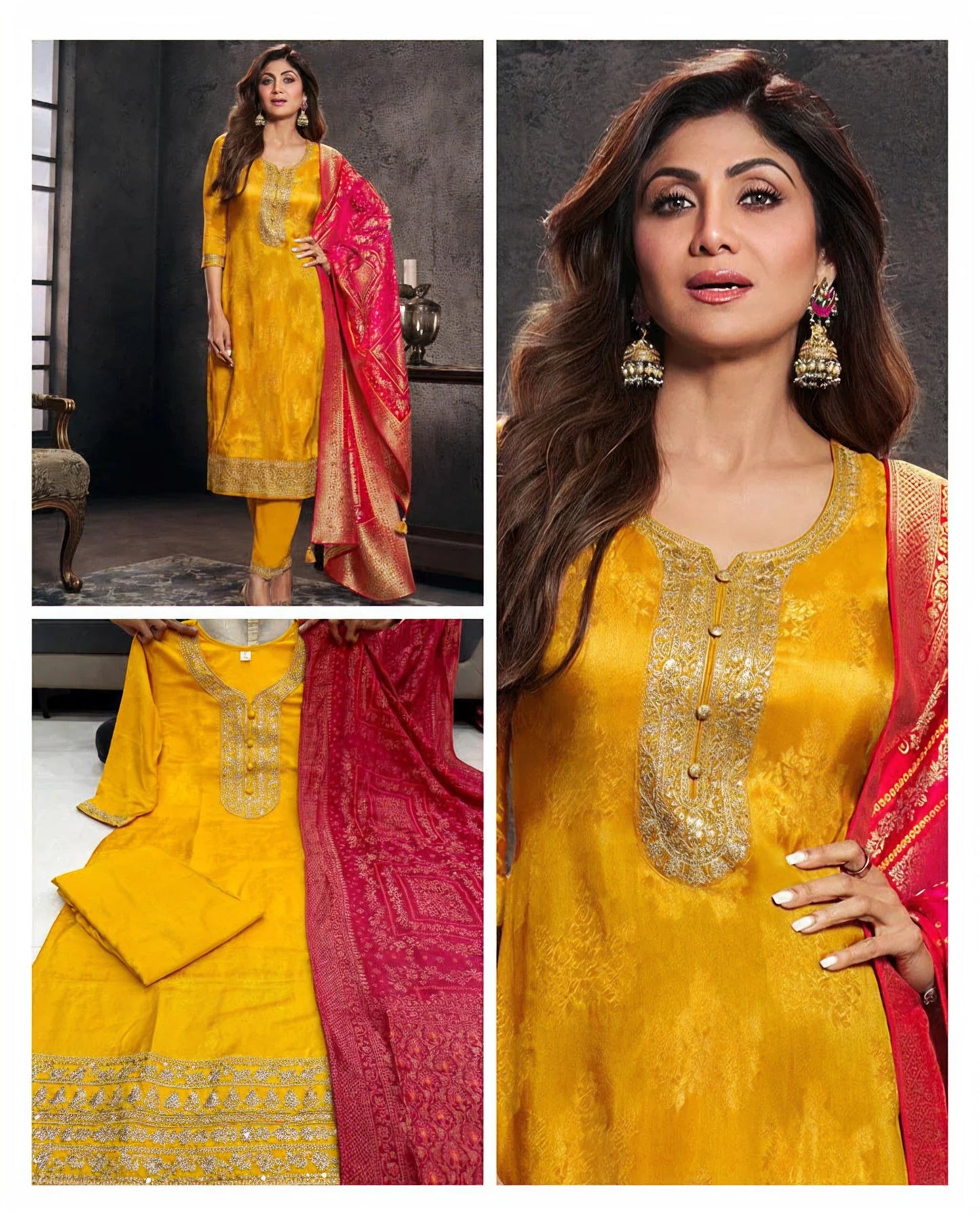 Haldi Designer Pure Banarasi Jacquard Weaving Suit Set